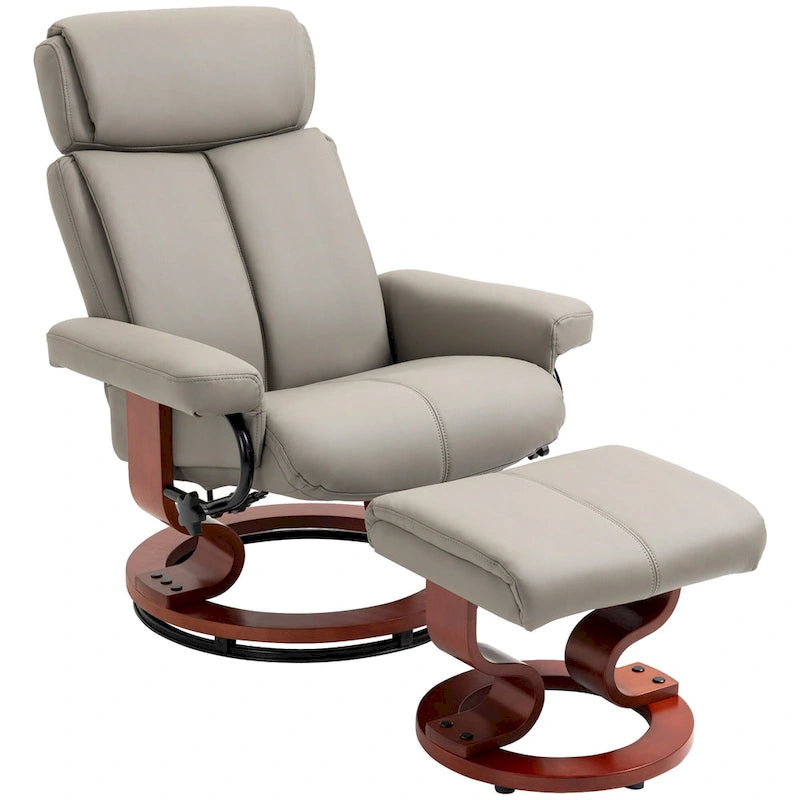 HOMCOM Recliner Chair with Ottoman, 360 Swivel Reclining Chair with Wood Base and Matching Footrest, Black