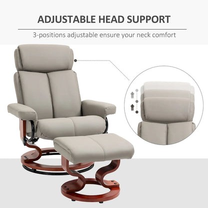 HOMCOM Recliner Chair with Ottoman, 360 Swivel Reclining Chair with Wood Base and Matching Footrest, Black