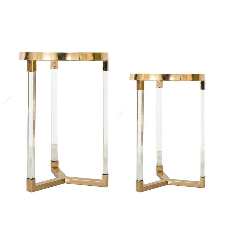 Verrill Acrylic and Iron Round Tables - Set of 2 - Gold Frame - Clear Top