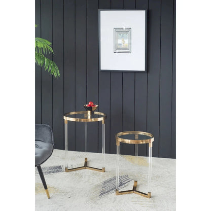 Verrill Acrylic and Iron Round Tables - Set of 2 - Gold Frame - Clear Top