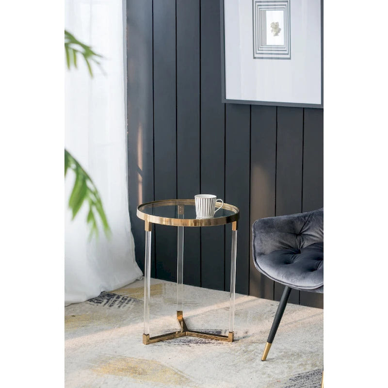 Verrill Acrylic and Iron Round Tables - Set of 2 - Gold Frame - Clear Top