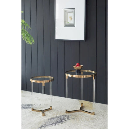 Verrill Acrylic and Iron Round Tables - Set of 2 - Gold Frame - Clear Top