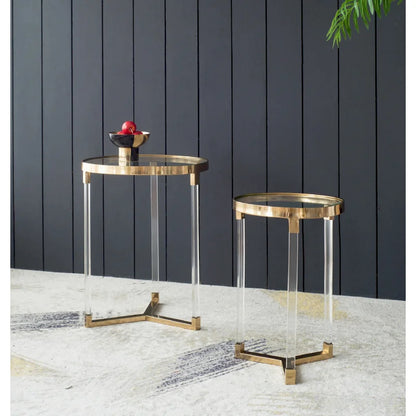 Verrill Acrylic and Iron Round Tables - Set of 2 - Gold Frame - Clear Top