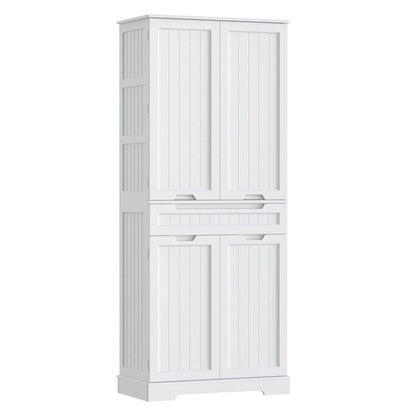 71 Freestanding Modern 4 Doors Kitchen Storage Pantry Cabinet with Shelves and Drawers Tall Kitchen Storage Cabinet Organizer