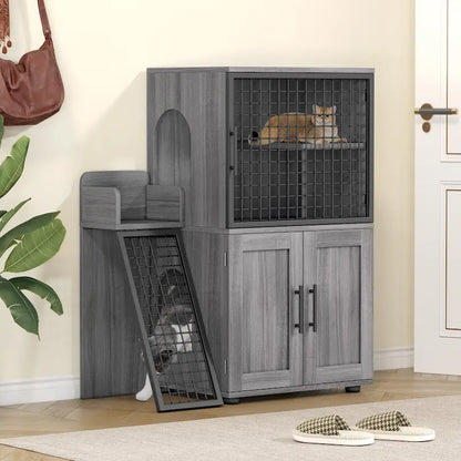 Modern Double Layer Cat Litter Box Enclosure, Hidden Cat Litter Box