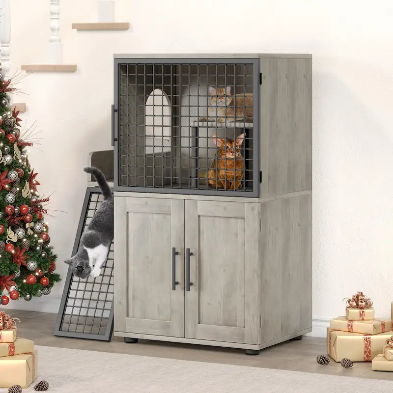 Modern Double Layer Cat Litter Box Enclosure, Hidden Cat Litter Box