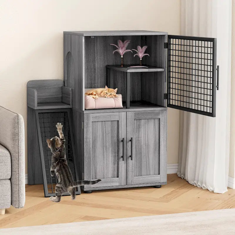 Modern Double Layer Cat Litter Box Enclosure, Hidden Cat Litter Box
