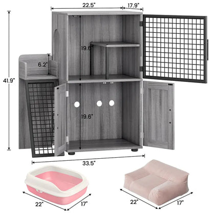 Modern Double Layer Cat Litter Box Enclosure, Hidden Cat Litter Box