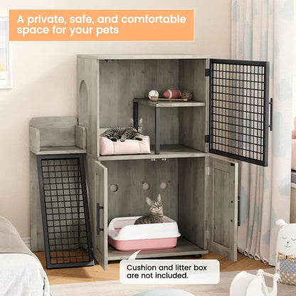 Modern Double Layer Cat Litter Box Enclosure, Hidden Cat Litter Box