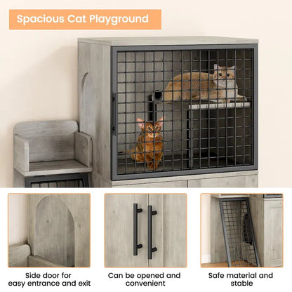 Modern Double Layer Cat Litter Box Enclosure, Hidden Cat Litter Box