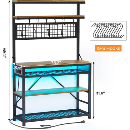 Bakers Rack with Power Outlet 6-Tier Coffee Bar Microwave Stand