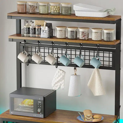 Bakers Rack with Power Outlet 6-Tier Coffee Bar Microwave Stand