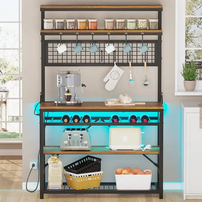 Bakers Rack with Power Outlet 6-Tier Coffee Bar Microwave Stand
