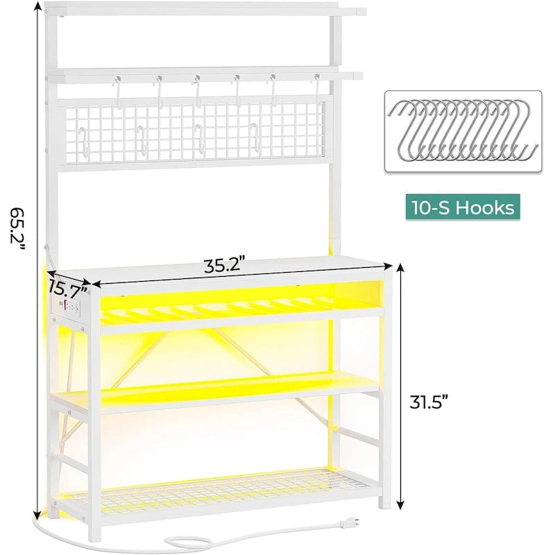 Bakers Rack with Power Outlet 6-Tier Coffee Bar Microwave Stand