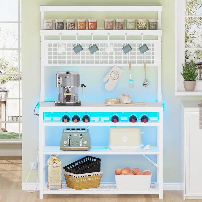 Bakers Rack with Power Outlet 6-Tier Coffee Bar Microwave Stand