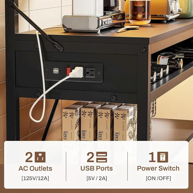 Bakers Rack with Power Outlet 6-Tier Coffee Bar Microwave Stand