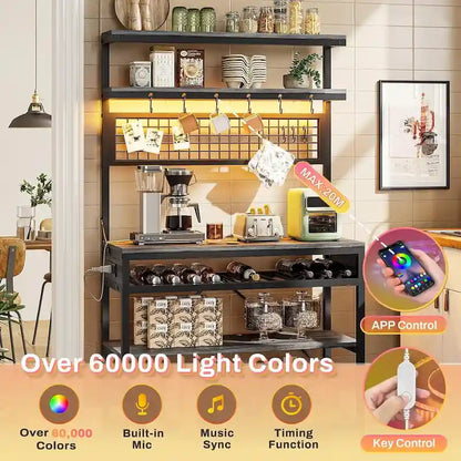 Bakers Rack with Power Outlet 6-Tier Coffee Bar Microwave Stand