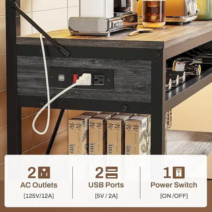 Bakers Rack with Power Outlet 6-Tier Coffee Bar Microwave Stand