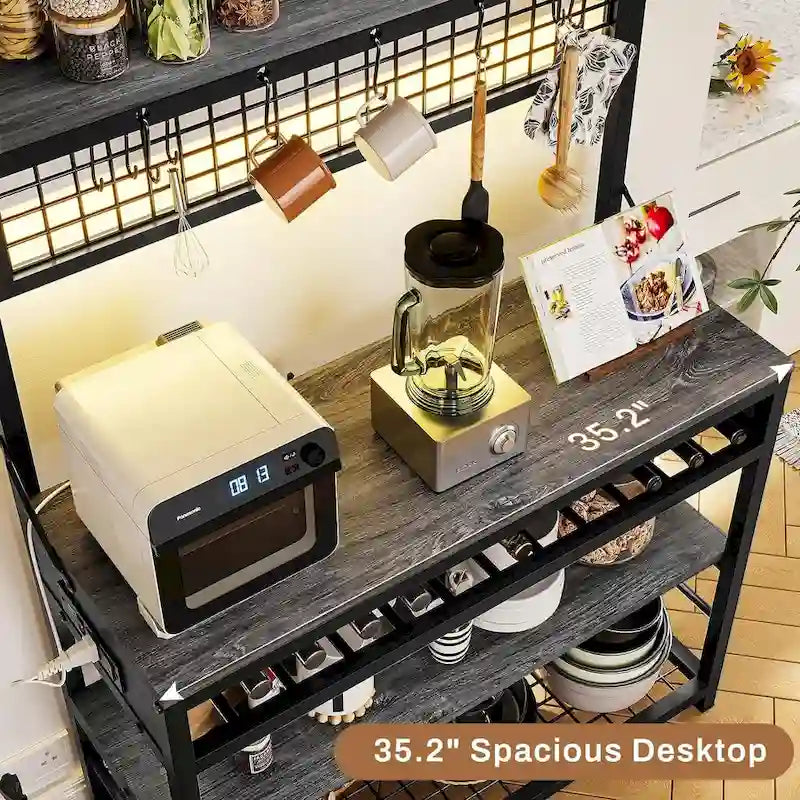Bakers Rack with Power Outlet 6-Tier Coffee Bar Microwave Stand