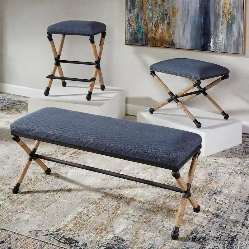 Uttermost Firth Rustic Navy Bench - 48W x 21H x 16D