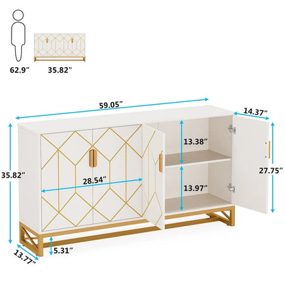 White Gold Buffet Cabinet with Storage Kitchen Sideboard Storage