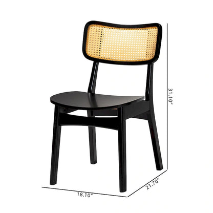 Tafari Mid-Century Modern Wood and Rattan 2-Piece Dining Chair Set