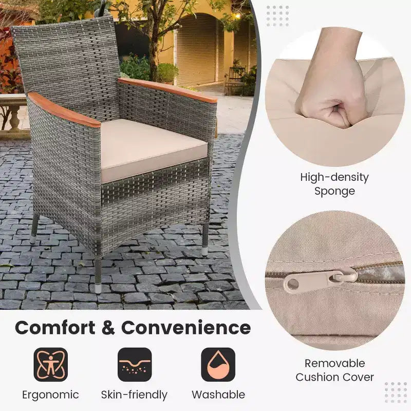 Costway 10 Pieces Patio Wicker Dining Set with Double-Sided Patio Umbrella 8 Armchairs Grey/Red/Orange/Turquoise/Beige/Coffee