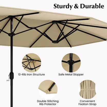 Costway 10 Pieces Patio Wicker Dining Set with Double-Sided Patio Umbrella 8 Armchairs Grey/Red/Orange/Turquoise/Beige/Coffee