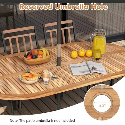 Costway 9 Pieces Outdoor Dining Set with Acacia Wood Top & Umbrella Hole Metal Frame