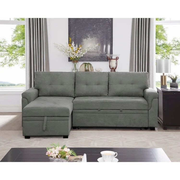 Perry Modern Reversible Sectional Sofa with Storage Chaise, Pullout Sleeper Sofa Couch Bed for Living Room