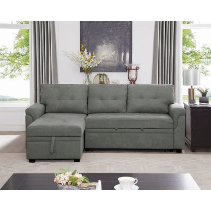 Perry Modern Reversible Sectional Sofa with Storage Chaise, Pullout Sleeper Sofa Couch Bed for Living Room