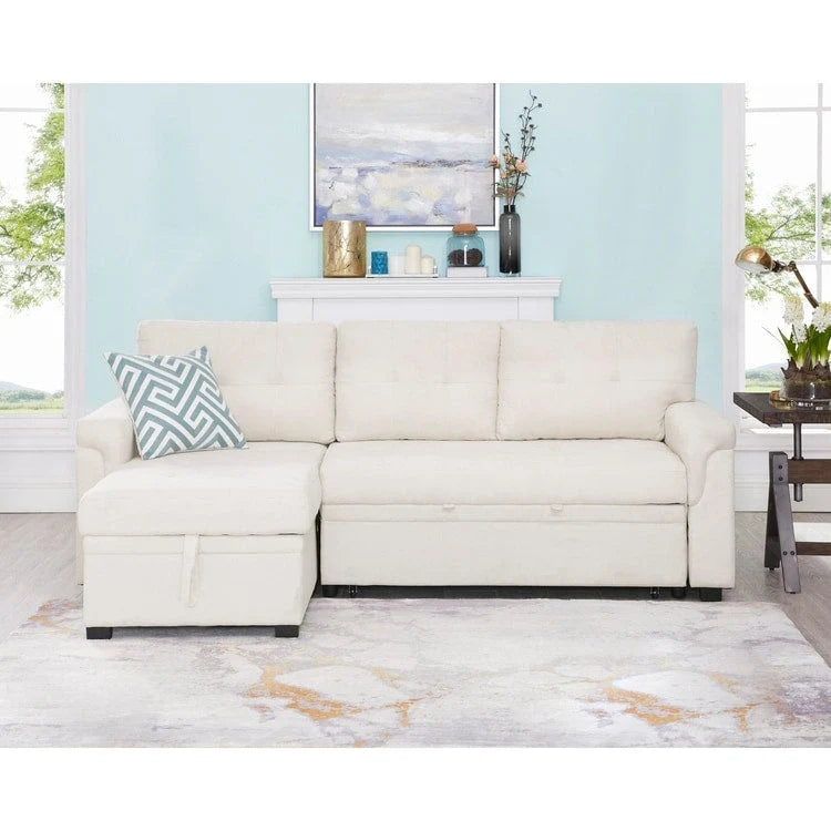 Perry Modern Reversible Sectional Sofa with Storage Chaise, Pullout Sleeper Sofa Couch Bed for Living Room