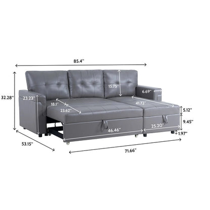 Perry Modern Reversible Sectional Sofa with Storage Chaise, Pullout Sleeper Sofa Couch Bed for Living Room