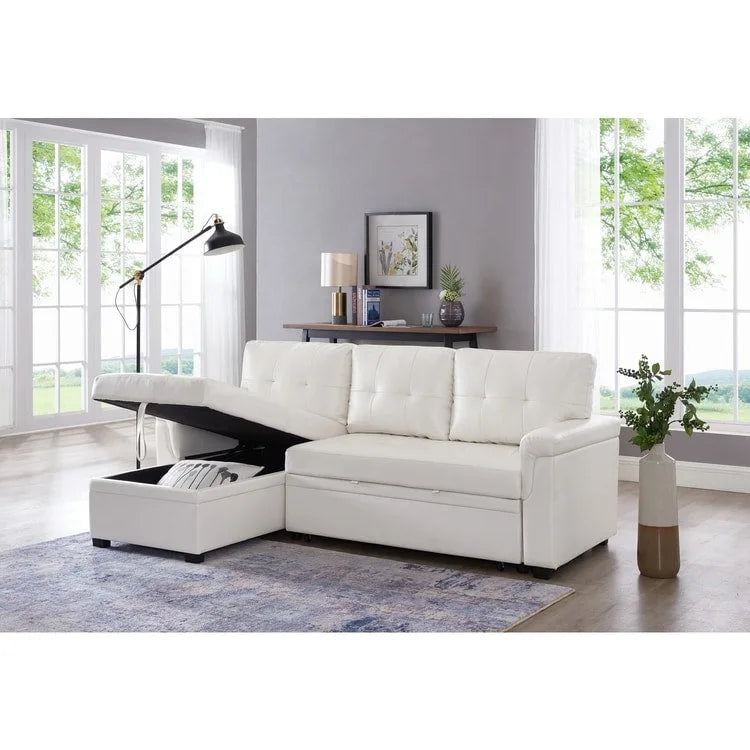 Perry Modern Reversible Sectional Sofa with Storage Chaise, Pullout Sleeper Sofa Couch Bed for Living Room