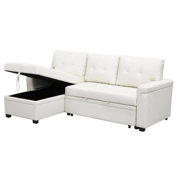 Perry Modern Reversible Sectional Sofa with Storage Chaise, Pullout Sleeper Sofa Couch Bed for Living Room