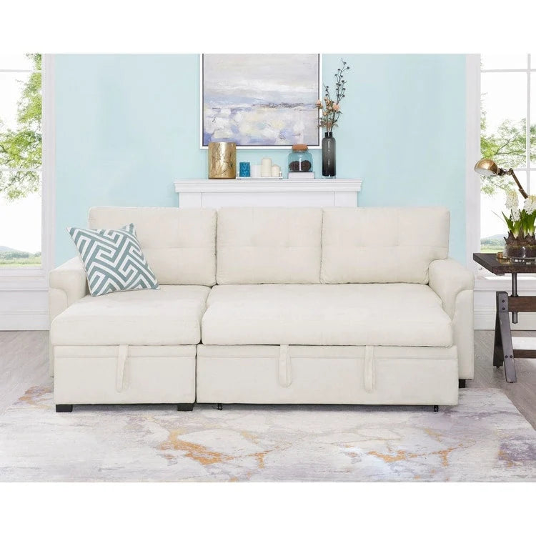 Perry Modern Reversible Sectional Sofa with Storage Chaise, Pullout Sleeper Sofa Couch Bed for Living Room
