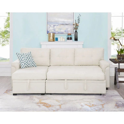 Perry Modern Reversible Sectional Sofa with Storage Chaise, Pullout Sleeper Sofa Couch Bed for Living Room