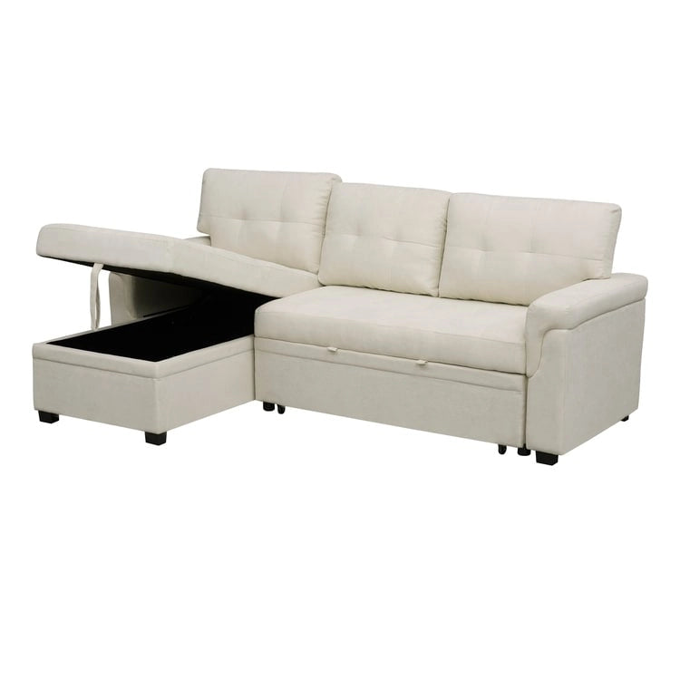 Perry Modern Reversible Sectional Sofa with Storage Chaise, Pullout Sleeper Sofa Couch Bed for Living Room