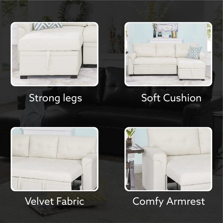 Perry Modern Reversible Sectional Sofa with Storage Chaise, Pullout Sleeper Sofa Couch Bed for Living Room