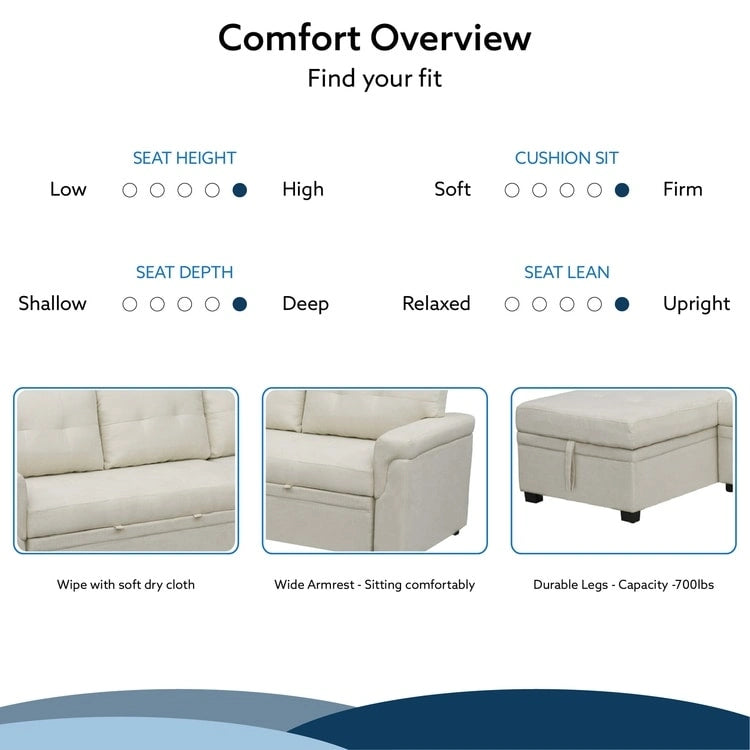 Perry Modern Reversible Sectional Sofa with Storage Chaise, Pullout Sleeper Sofa Couch Bed for Living Room