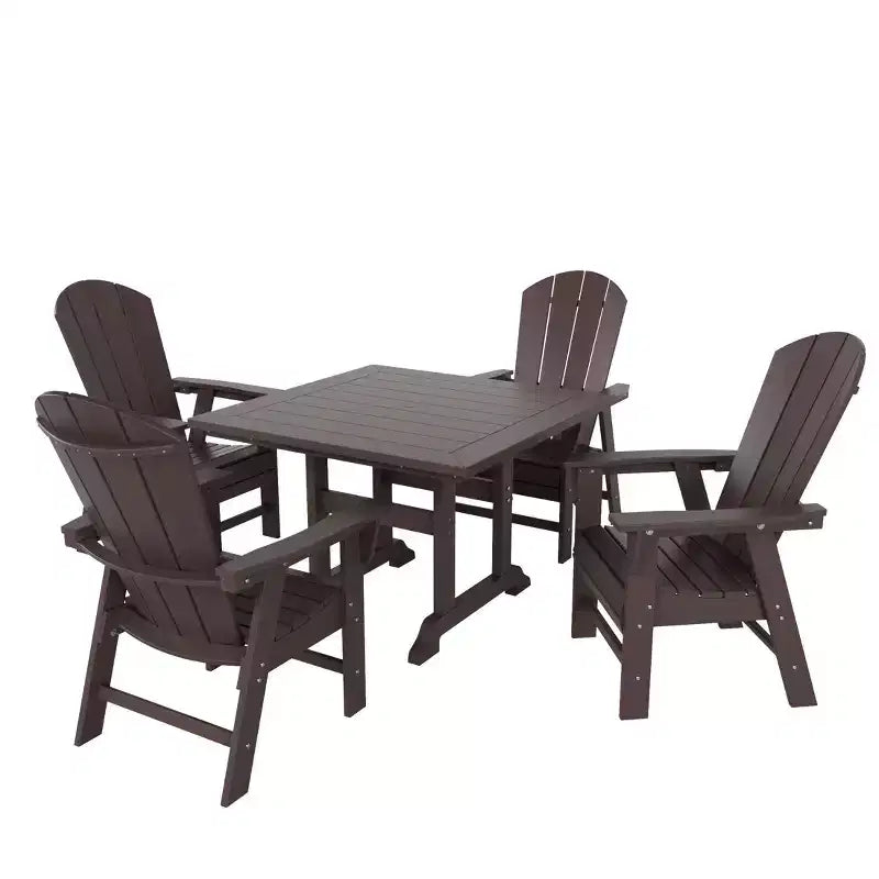 WestinTrends 5 Piece Outdoor Patio Dining Square Table and Curved Back Armchair Set
