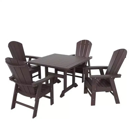 WestinTrends 5 Piece Outdoor Patio Dining Square Table and Curved Back Armchair Set