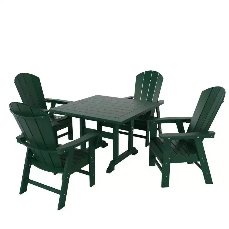 WestinTrends 5 Piece Outdoor Patio Dining Square Table and Curved Back Armchair Set