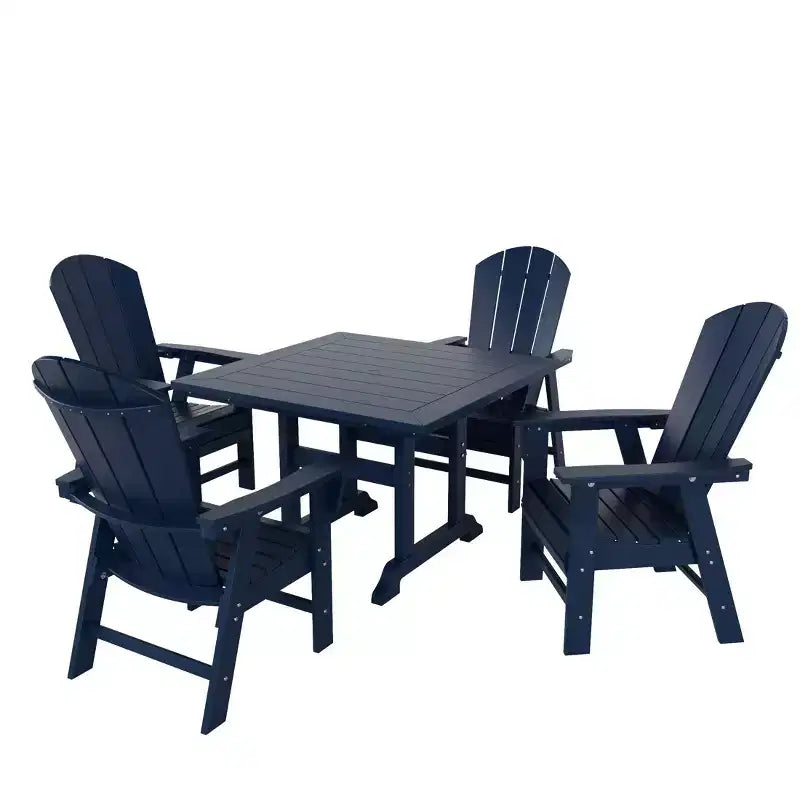 WestinTrends 5 Piece Outdoor Patio Dining Square Table and Curved Back Armchair Set