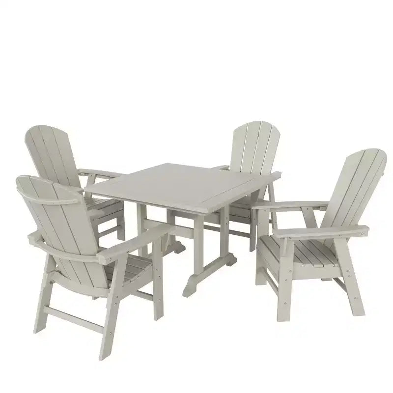 WestinTrends 5 Piece Outdoor Patio Dining Square Table and Curved Back Armchair Set