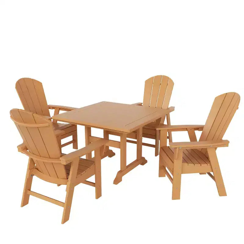 WestinTrends 5 Piece Outdoor Patio Dining Square Table and Curved Back Armchair Set