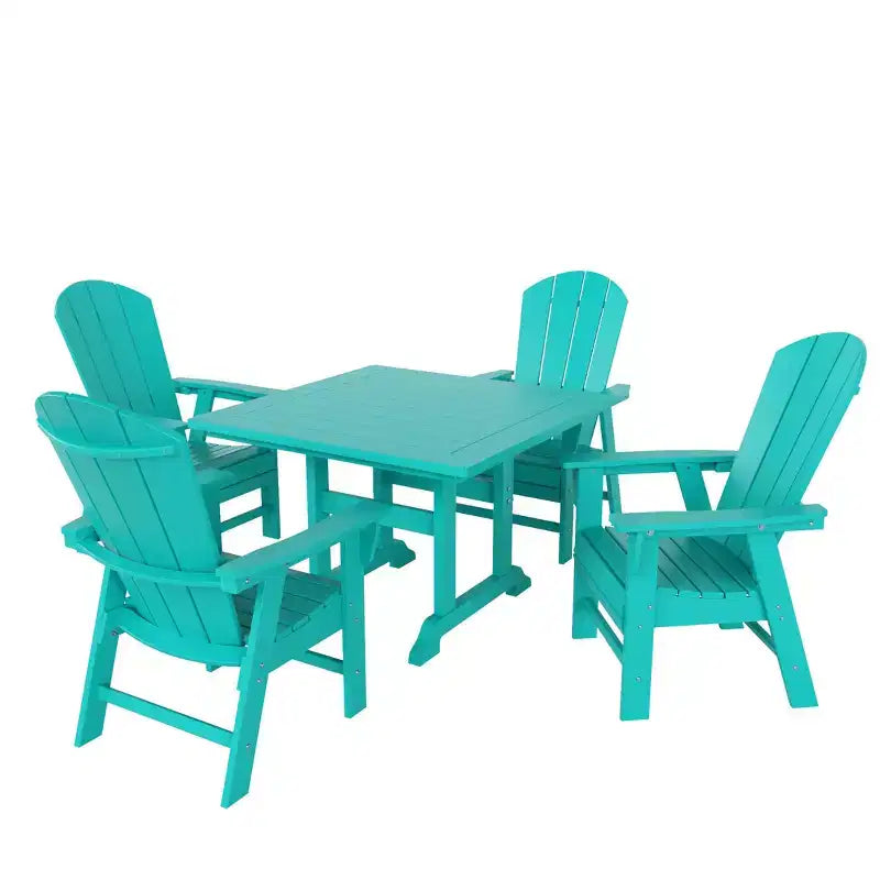 WestinTrends 5 Piece Outdoor Patio Dining Square Table and Curved Back Armchair Set