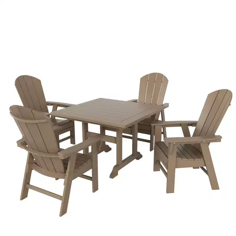 WestinTrends 5 Piece Outdoor Patio Dining Square Table and Curved Back Armchair Set