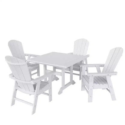 WestinTrends 5 Piece Outdoor Patio Dining Square Table and Curved Back Armchair Set