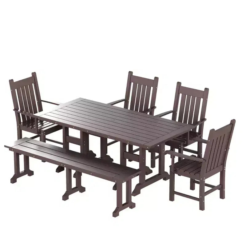 WestinTrends 6 Piece Outdoor Patio Dining Set Outdoor Table and Bench Armchair Set